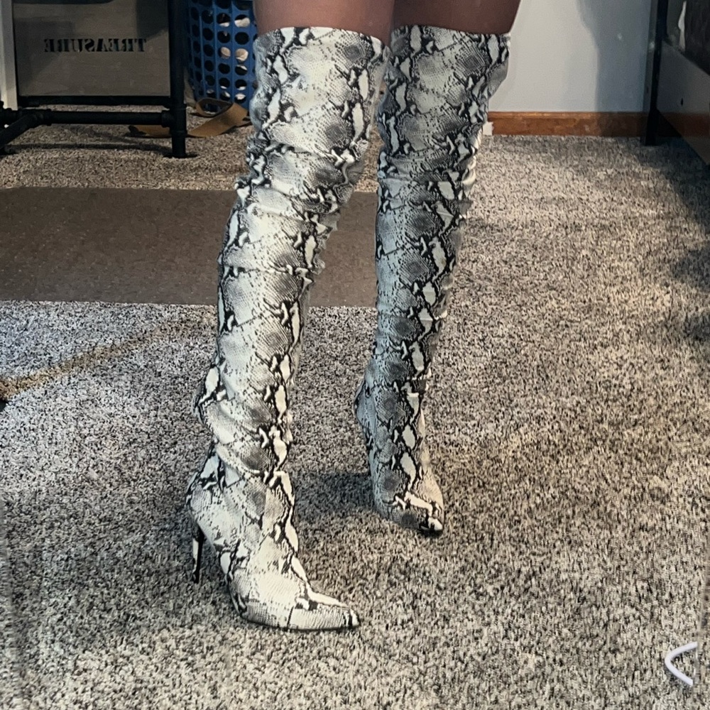 Snake Print Thigh High Boots